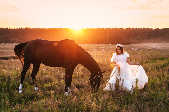 Sesja komunijna z koniem wielkopolska o zachodzie słońca