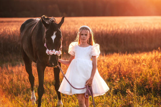 Sesja komunijna z koniem Oborniki  o zachodzie słońca
